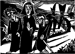 K. Schmidt-Rottluff: Jesus und die Jünger auf dem Weg nach Emmaus Jesus und die Jünger auf dem Weg nach Emmaus